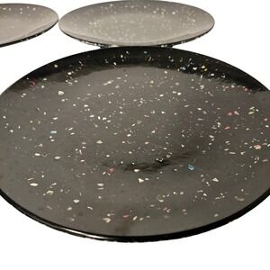 Zak Designs Confetti Black Melamine Plate Set of 4 Recycled 04229-1 Retro *